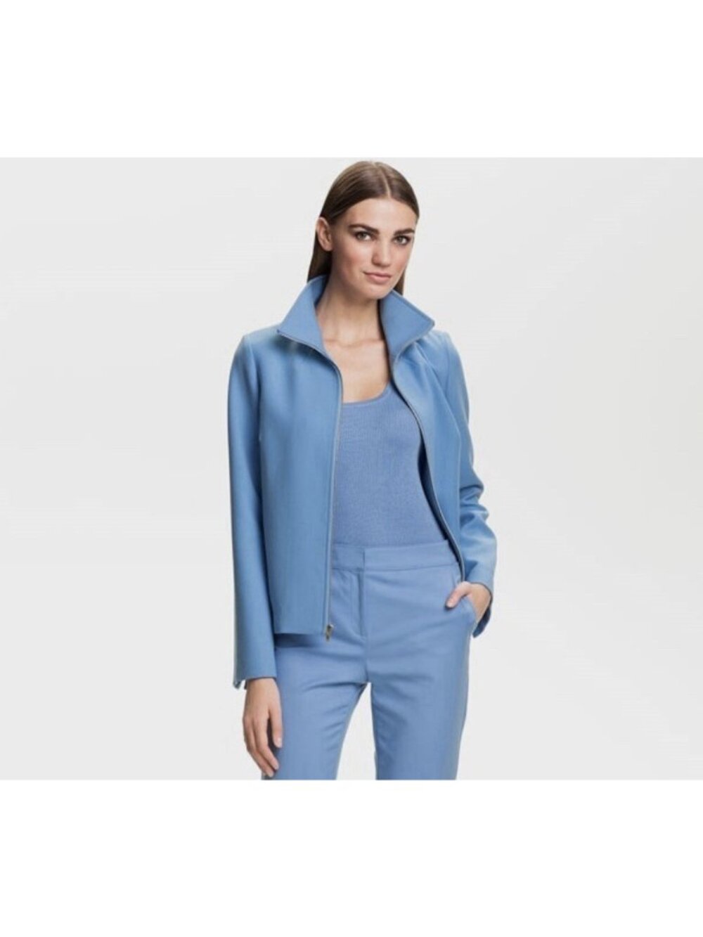*St. John Collection Nehru Collar Wool Jacket Womens Size 14 Blue Quiet Luxury